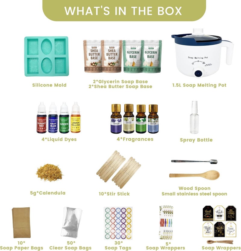 PIUH Soap Making Kit Including Soap Melter, 2lbs Soap Base, Silicone Molds & Scraper, Calendula,4 Fragrance Oils & Dyes for Soap Making,Soap Making Supplies Kits DIY Craft Kit for Adult & Kits - Image 2